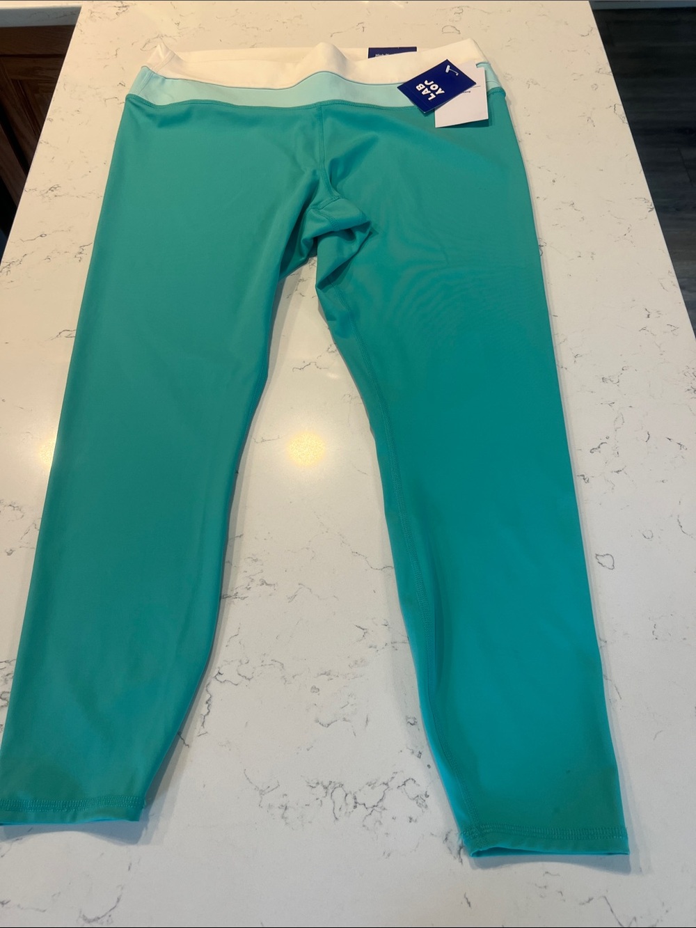JoyLab Teal-Turquoise Leggings with White Contrast Waistband